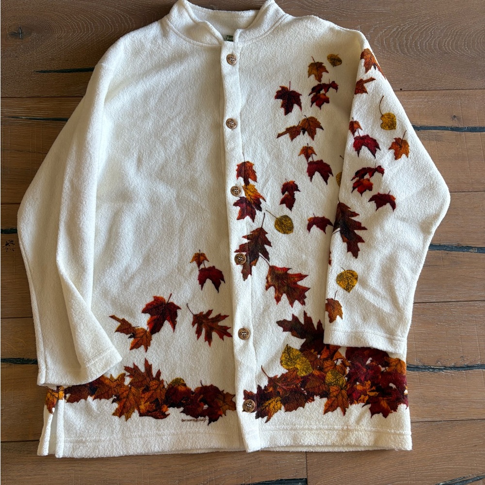 Art Unlimited Cozy Warm Autumn Leaf Cardigan - Cream